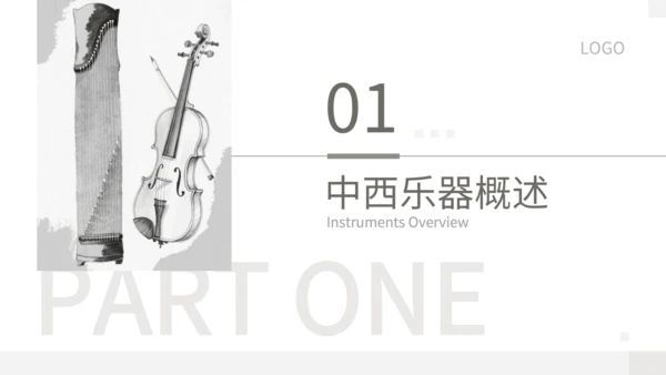 灰色中国风中西乐器辨识会PPT模板