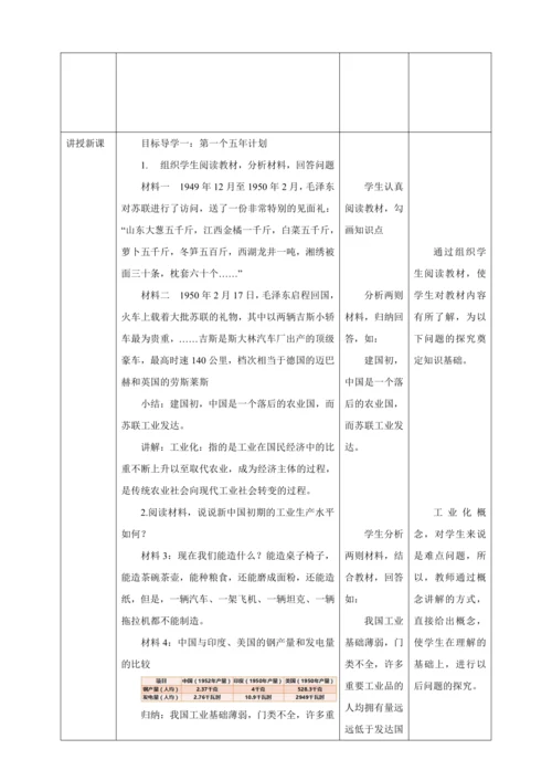 【核心素养目标】 第4课 新中国工业化的起步和人民代表大会制度的确立 教案（表格式）人教版八年级历史