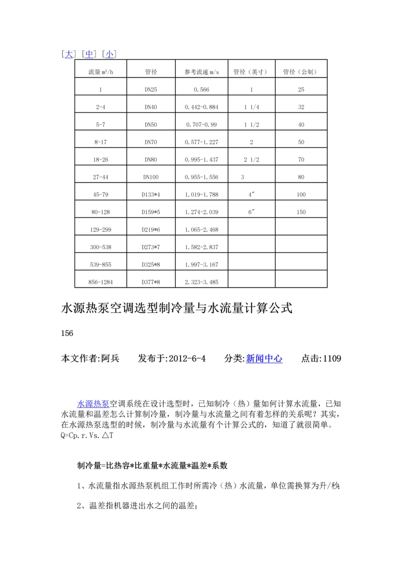 冷冻水管径计算表.docx