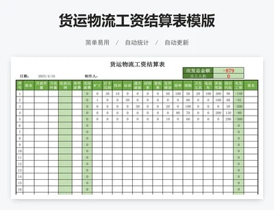 货运物流工资结算表模版