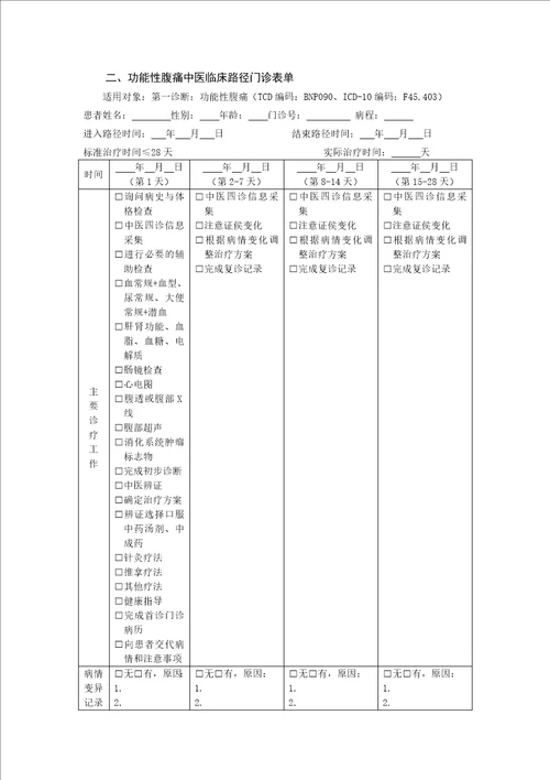 脾胃病科腹痛病功能性腹痛中医临床路径试行版