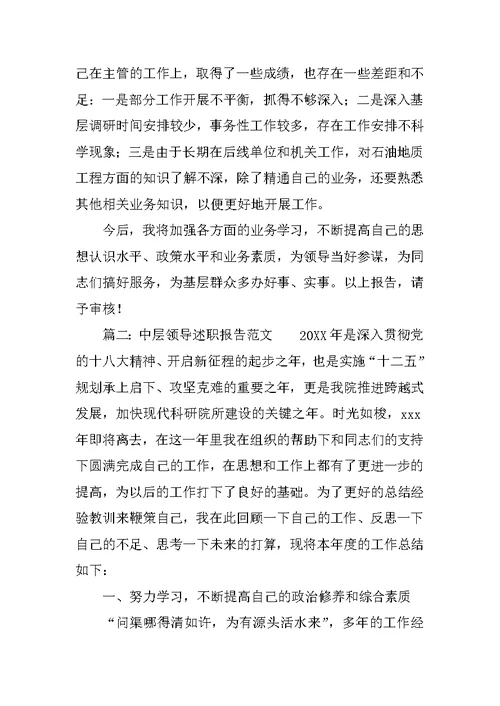 中层领导述职报告范文