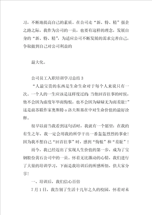 公司员工入职培训学习总结