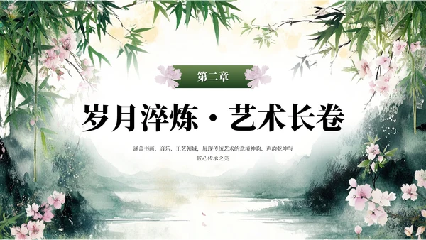 绿色系中式水墨风浮光吟PPT模板