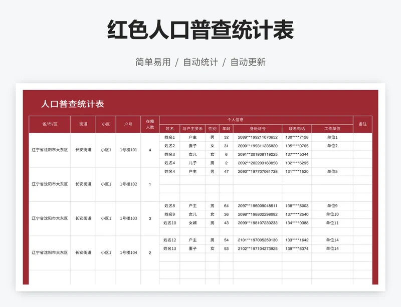 红色人口普查统计表