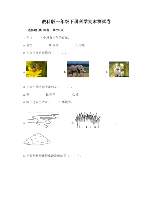 教科版一年级下册科学期末测试卷a4版打印.docx