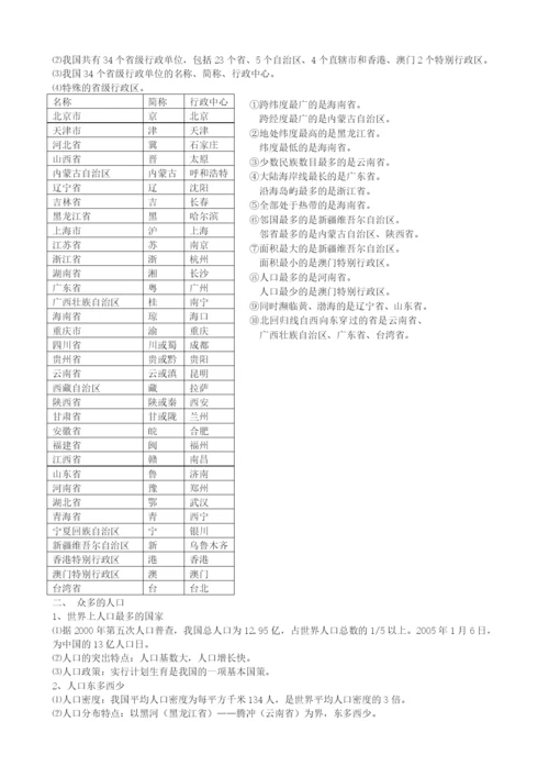 初中地理会考复习资料(人教版).docx