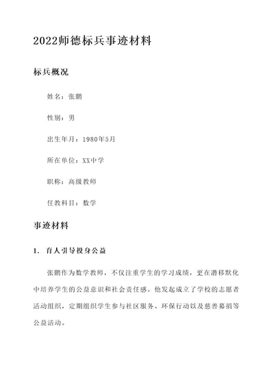 2022师德标兵事迹材料