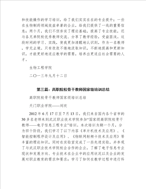 高职院校骨干教师国家级培训总结共5篇