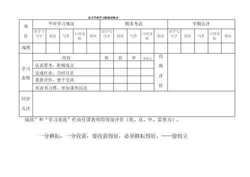 小学生学习能力评价表