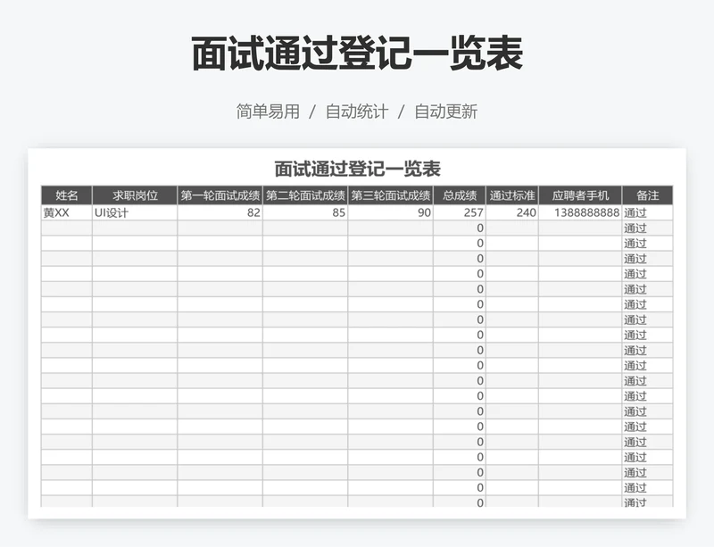 面试通过登记一览表