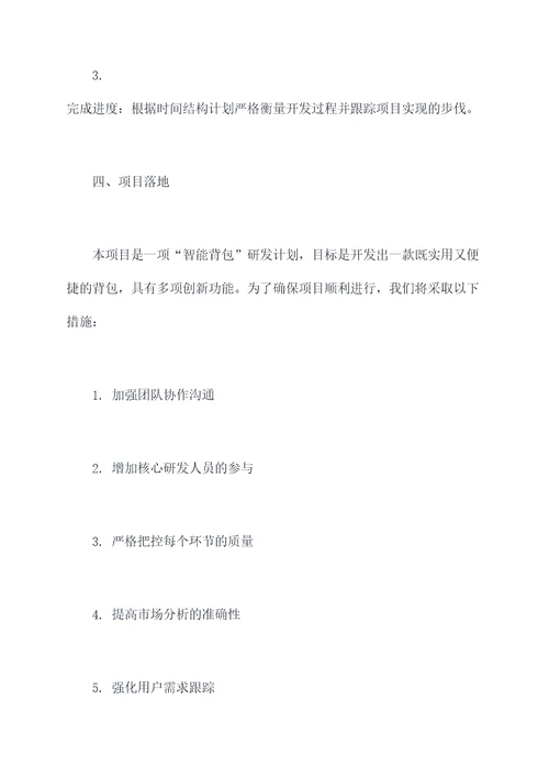 背包的项目计划书