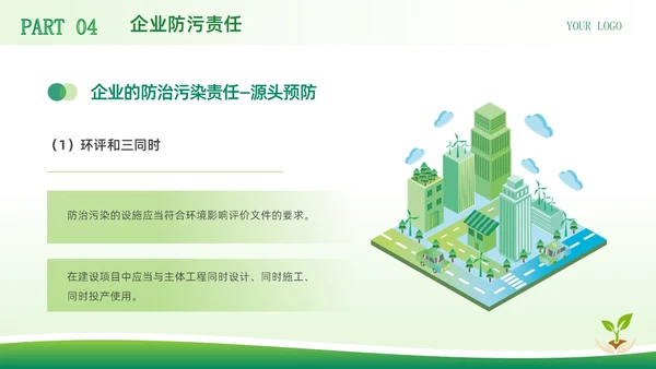 绿色简约商务风中华人民共和国环境保护法企业环保宣传PPT模板法律