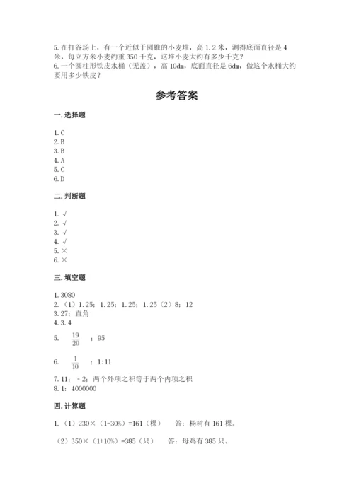 灌云县六年级下册数学期末测试卷（精练）.docx