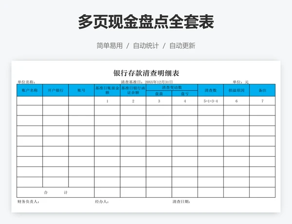 多页现金盘点全套表