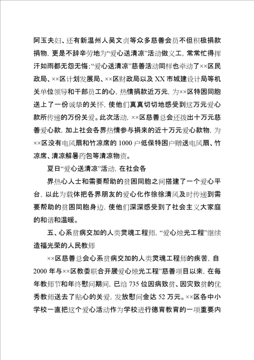 XX年区慈善总会慈善工作总结五篇