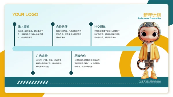 蓝橙色3D风商务总结计划PPT模板