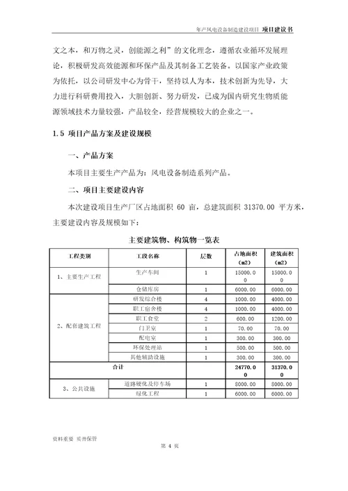 风电设备制造项目建议书可编辑案例