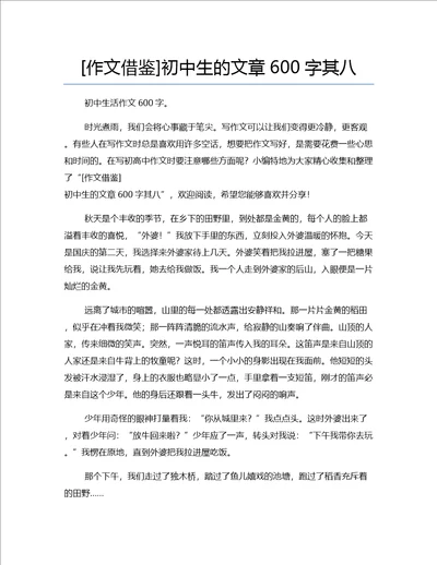 作文借鉴初中生的文章600字其八