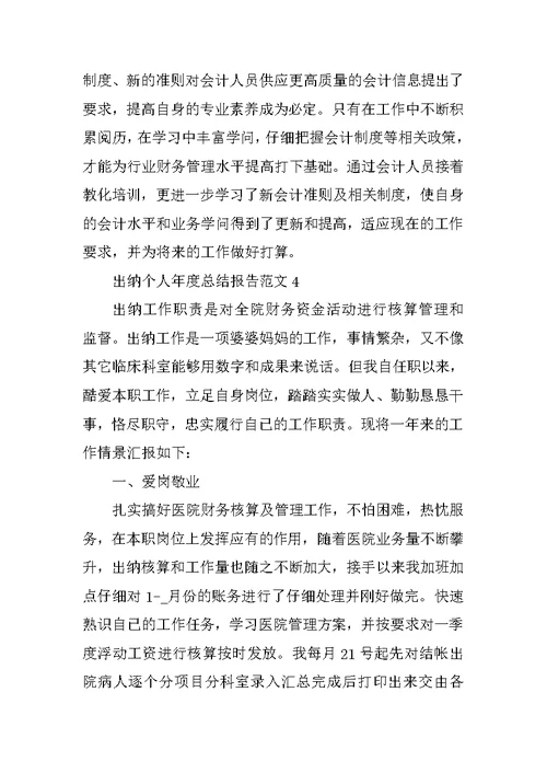出纳个人年度总结报告范文