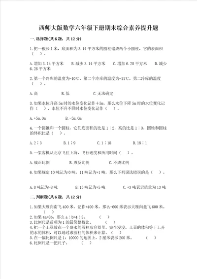 西师大版数学六年级下册期末综合素养提升题及答案基础 提升