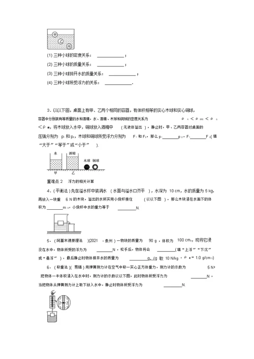 2019中考物理各章节重难点知识点分类汇总第十一章浮力