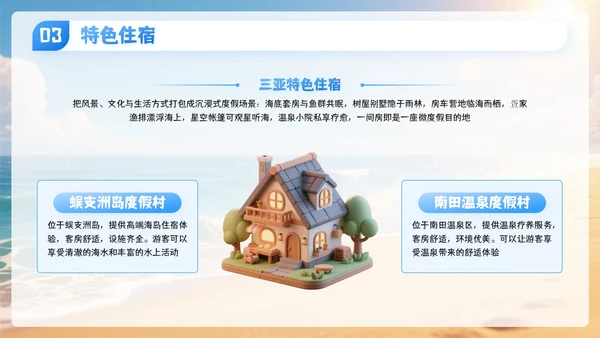 蓝色3D卡通国庆节三亚旅游攻略PPT模板