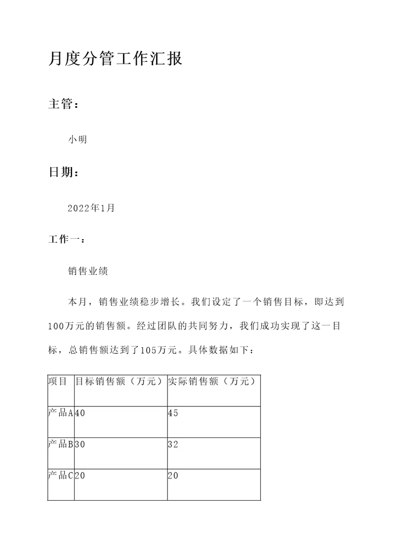 月度分管工作汇报