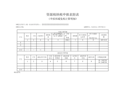 资源税纳税申报表附表