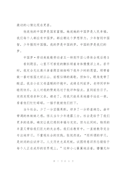 中国梦·劳动美致敬劳动者五一特别节目心得体会观后感5篇.docx