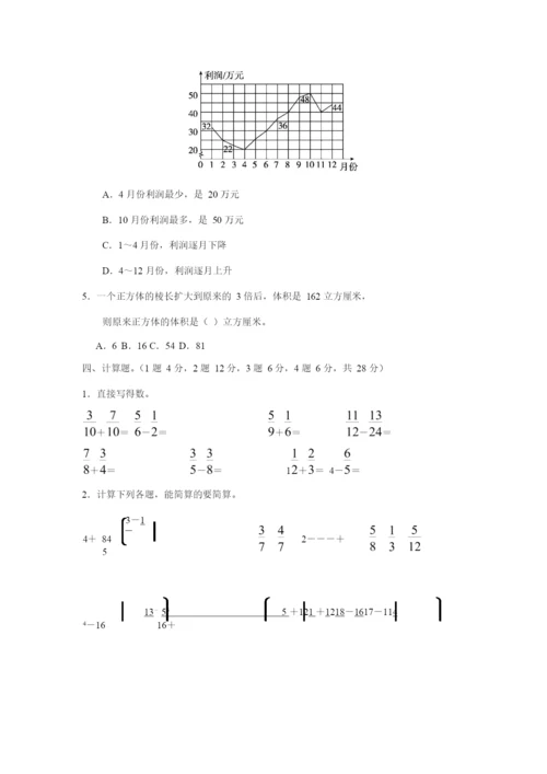 2021年五年级数学下学期期末测试卷（四）新人教版.docx