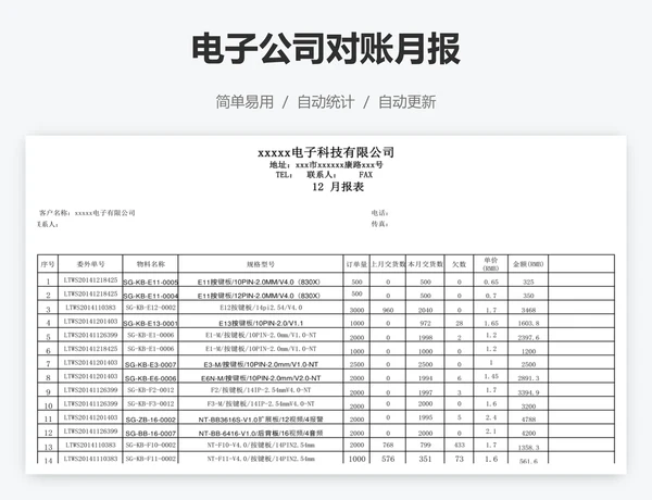 电子公司对账月报