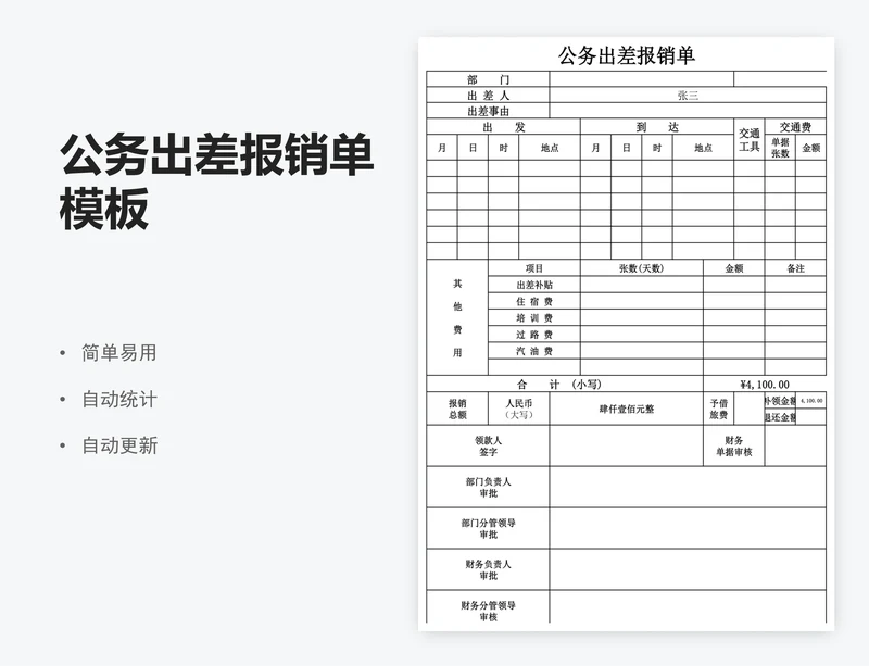 公务出差报销单模板