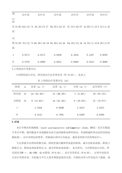 在腹部手术后早期炎性肠梗阻病人中实施中西医结合治疗的疗效.docx