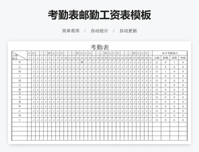 考勤表邮勤工资表模板
