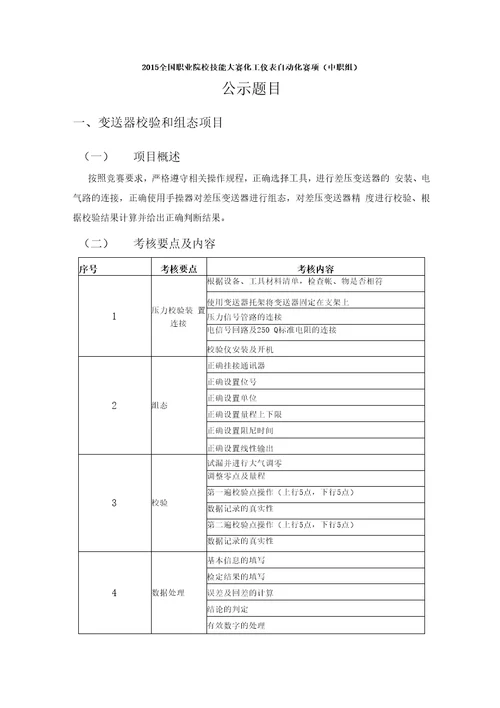 2015全国职业院校技能大赛化工仪表自动化赛项中职组