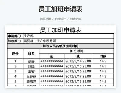 员工加班申请表