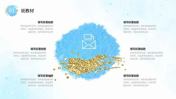 蓝色形状水彩背景晕染笔刷效果教师说课教学课件PPT