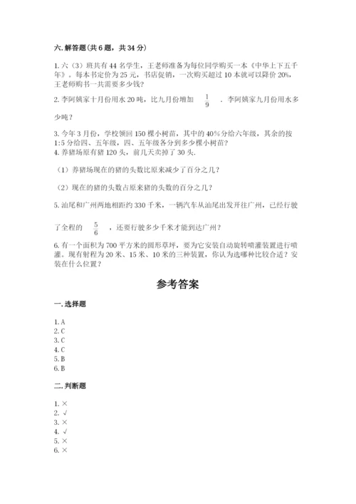 小学数学六年级上册期末测试卷及答案（各地真题）.docx