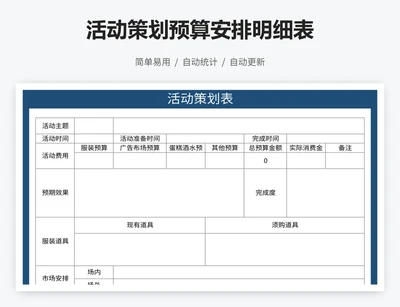 活动策划预算安排明细表