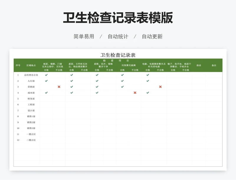 卫生检查记录表模版