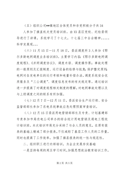 电力职工教育培训工作总结及工作安排_1.docx