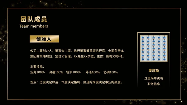 黑金商务企业团队成员介绍PPT模板