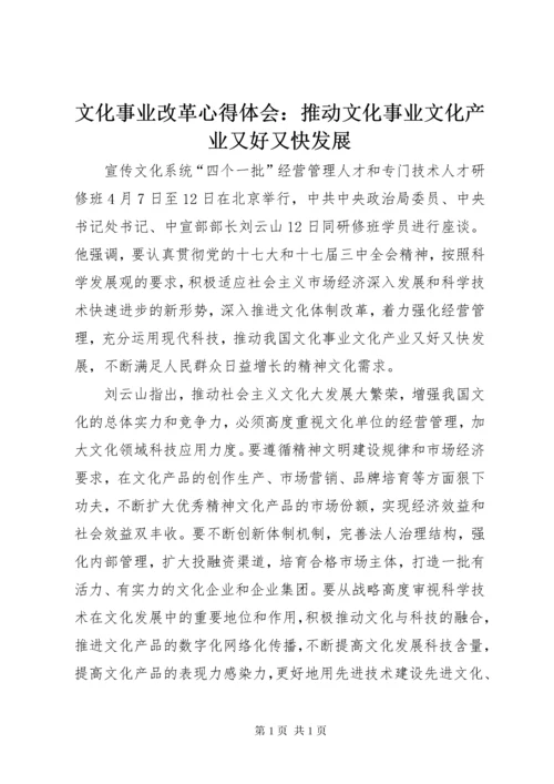 文化事业改革心得体会：推动文化事业文化产业又好又快发展.docx