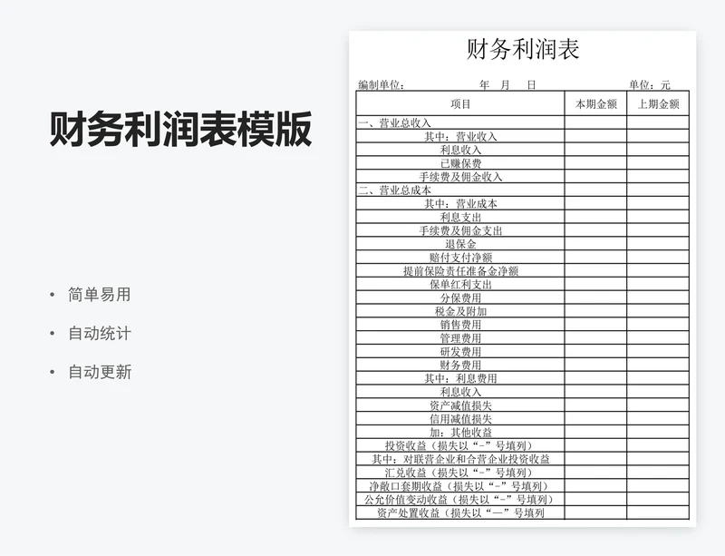 财务利润表模版