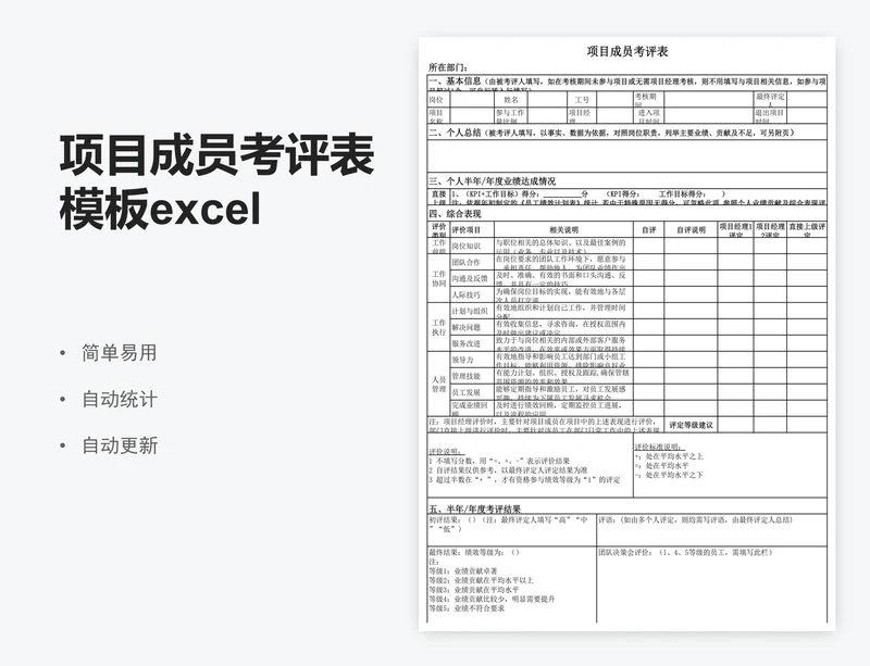 项目成员考评表模板excel模板