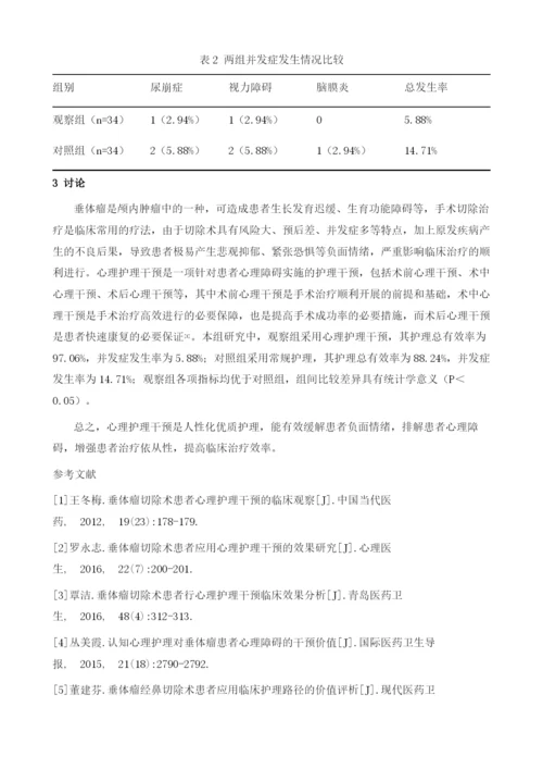 对垂体瘤切除术患者实施心理护理干预的临床效果.docx