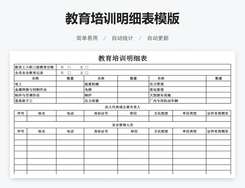 教育培训明细表模版