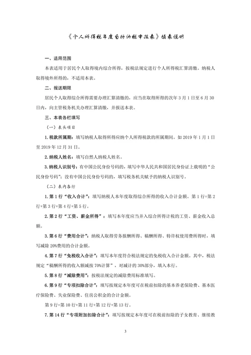 新个人所得税年度自行纳税申报表