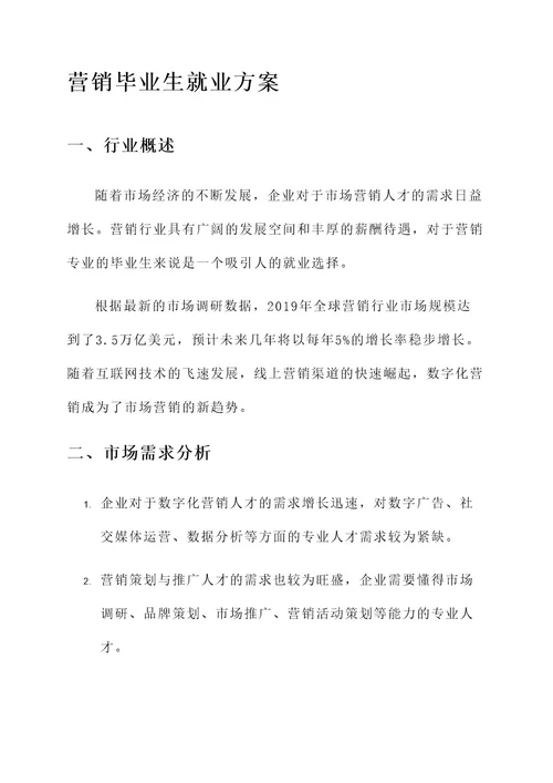 营销毕业生就业方案